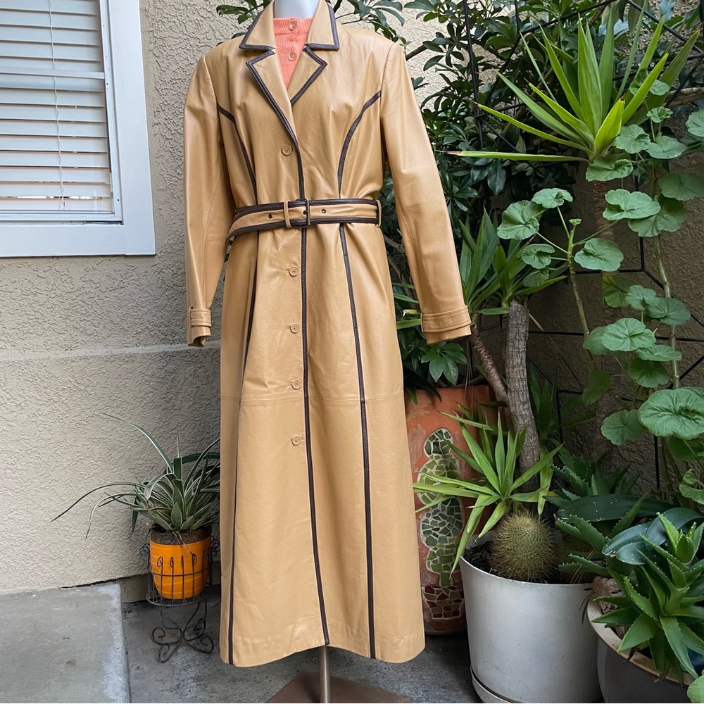 Vintage tan/brown Newportnews leather full length coat - Picture 6 of 14